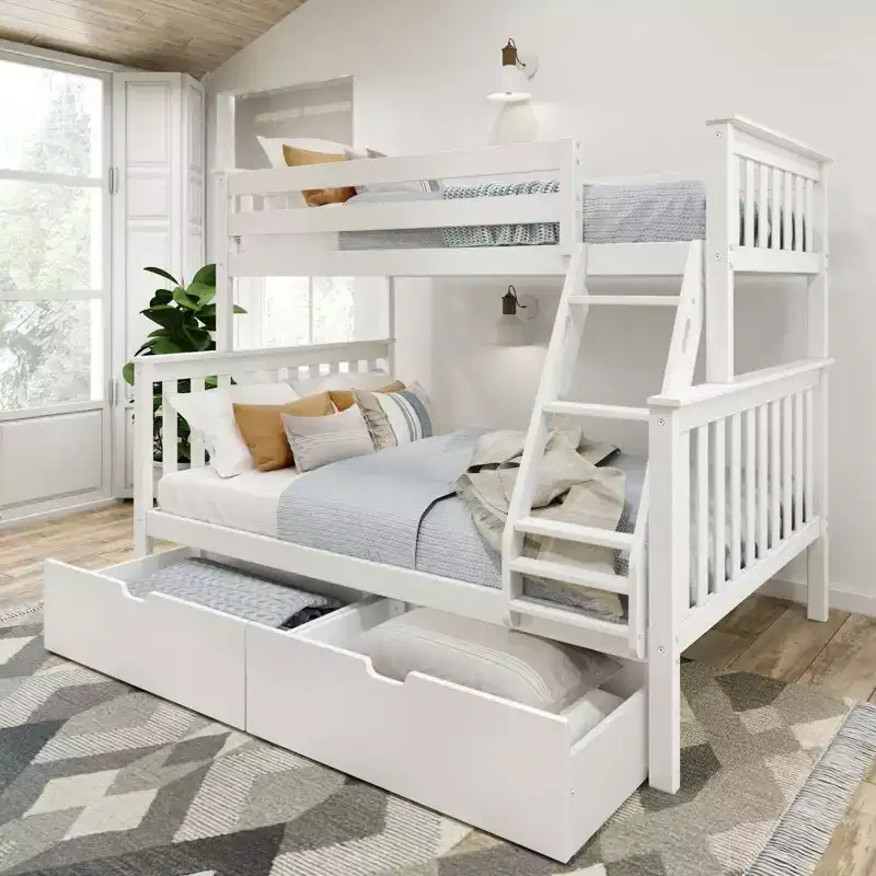 Plank+Beam Solid Wood Twin over Full Bunk Bed with Storage Drawers for Adults/Kids