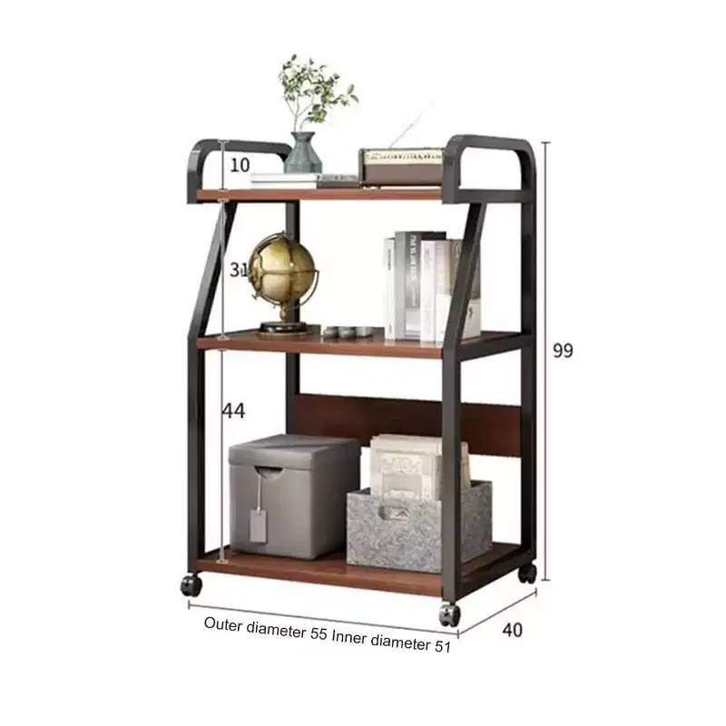 3 Tier Book Shelf on Wheels, Display Table with Storage Shelf, Rolling Printer Cart, Rustic Brown Book Stand for Office, Bookcase with Open Shelf