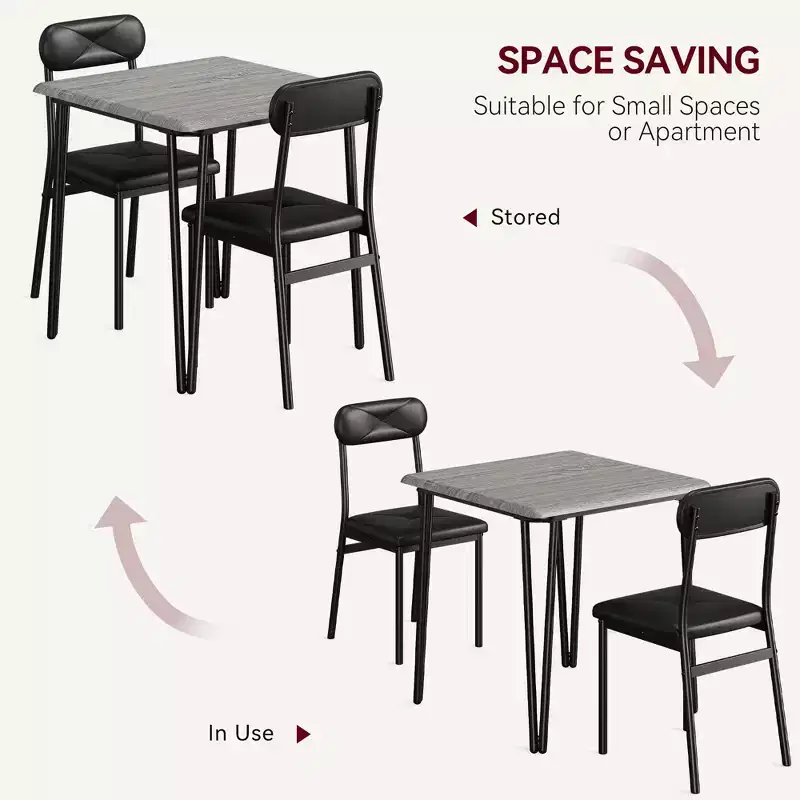 3 Piece Dining Table Set, with 2 Upholstered Chairs