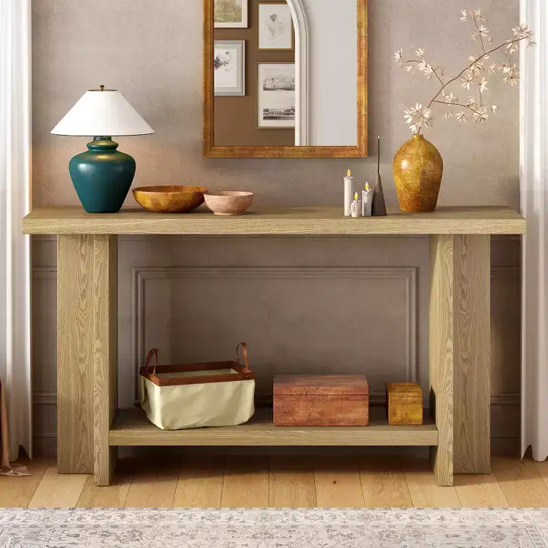 Console Tables For Entryway, Large Sofa Table Behind Couch Wooden Console Sofa Tables With T-shaped Design Legs For Living Room, Foyer