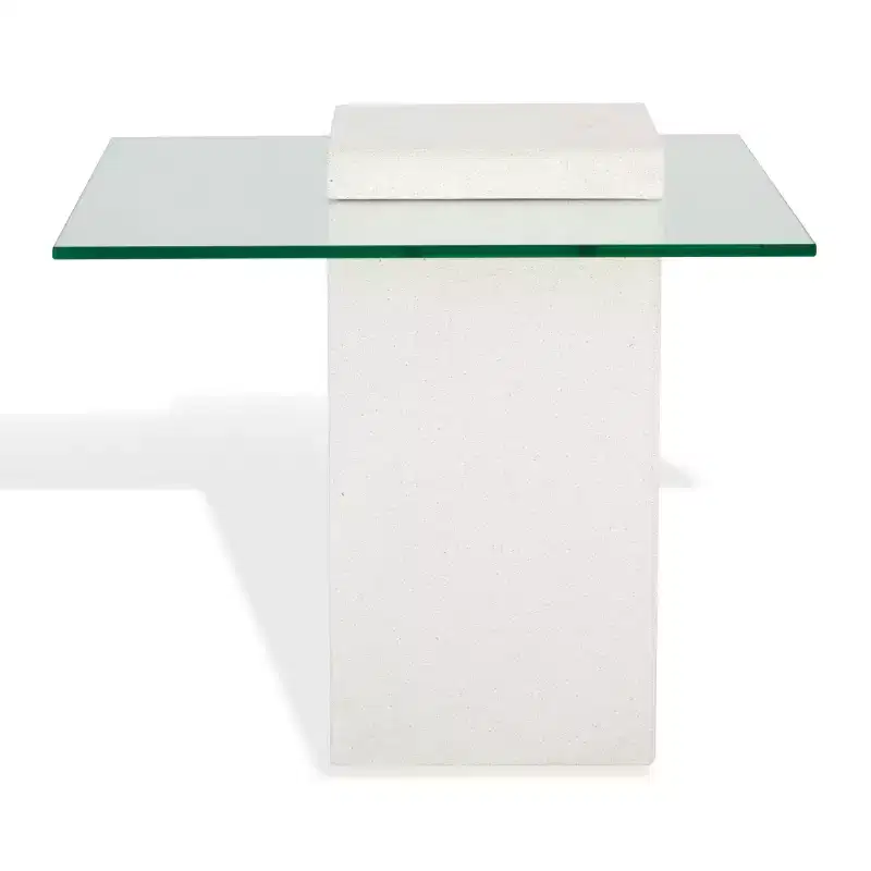 Sophibeth Concrete And Glass Accent Table - Indoor/Outdoor - SFV2610 - Ivory/Clear - Safavieh Couture