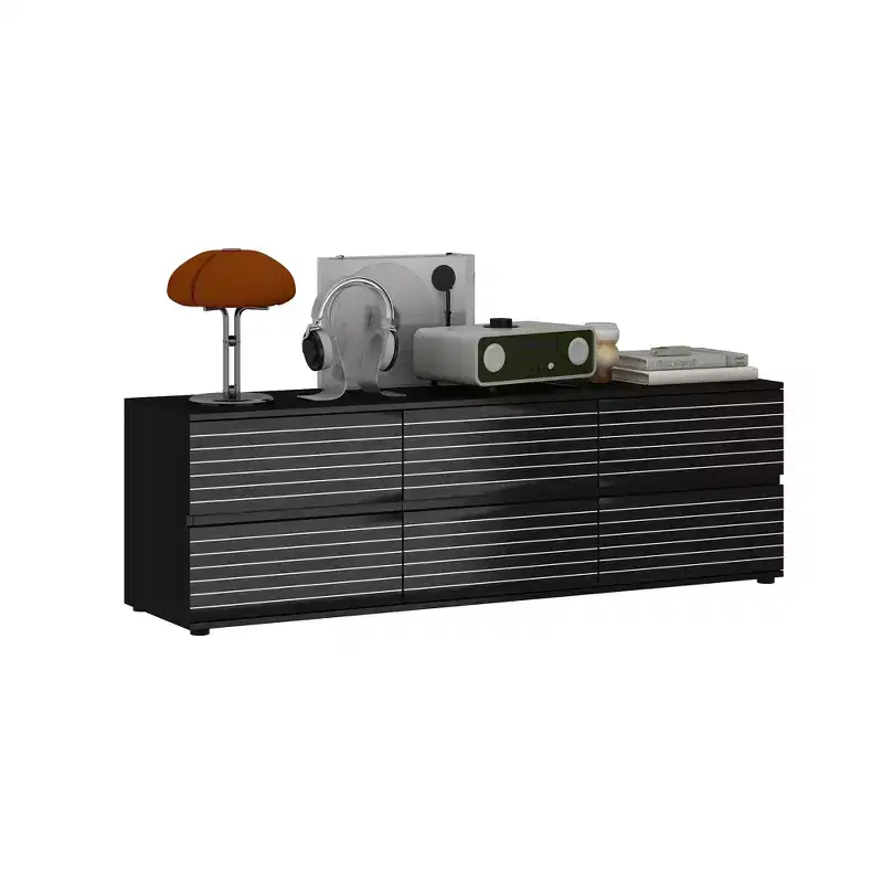 6-Drawer Cabinet / Dresser / TV Stand, Black Striped