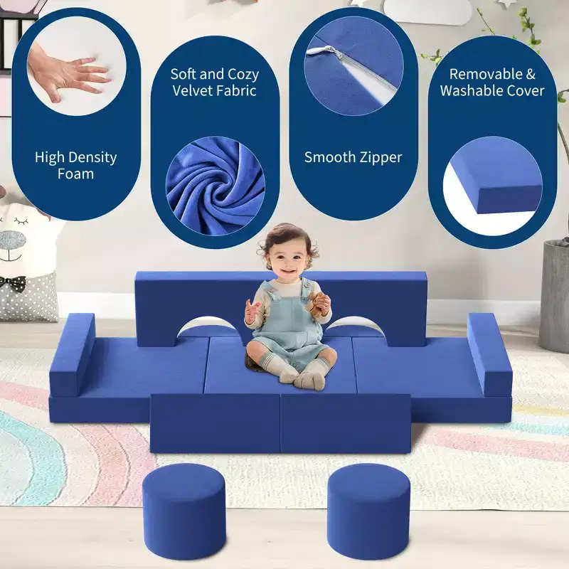 Modular Kids Play Couch, 22Pcs/13Pcs Kids Explorer Couch, Convertible Foam Play Couch for Bedroom and Playroom Furniture, 2 Seat Gray Couch for Kids