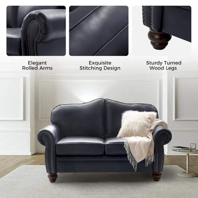 Angel Transitional Genuine Leather Sofa With Tufted Back by