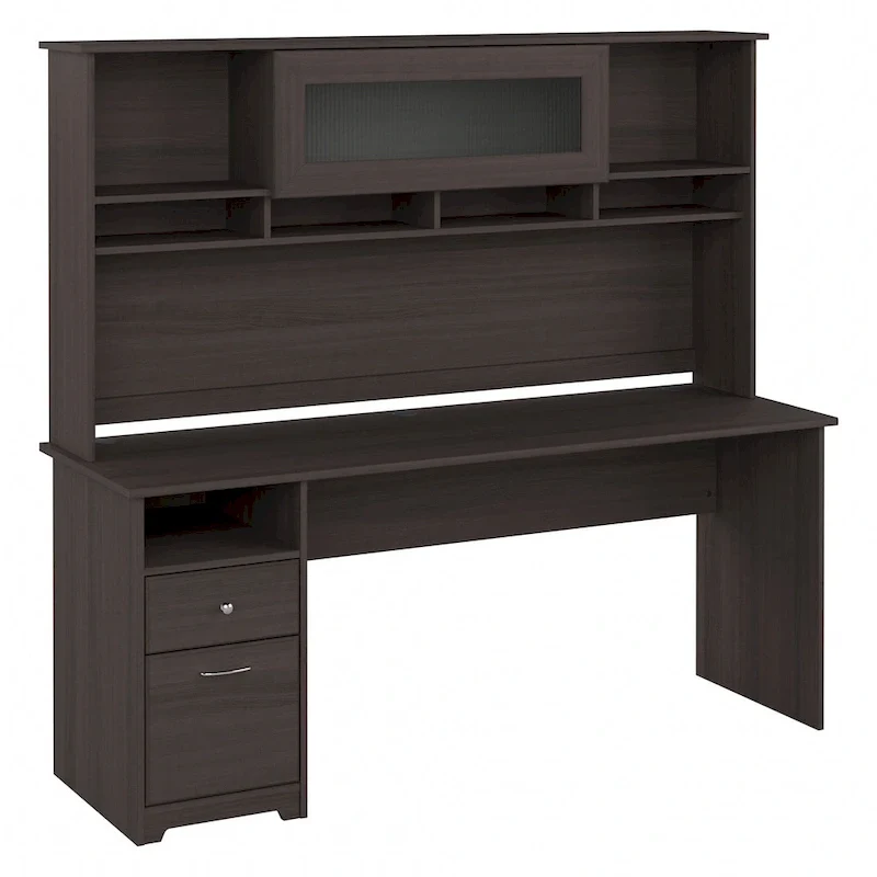 72W Computer Desk with Hutch and Drawers by