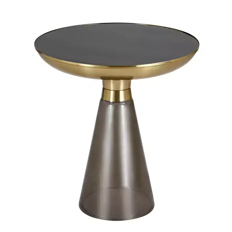 LeisureMod Hyalus Glass Side Table with Iron Frame  Modern Accent Table for Living Room, Bedroom, Office, Lounge, Indoor, Contemporary Decor