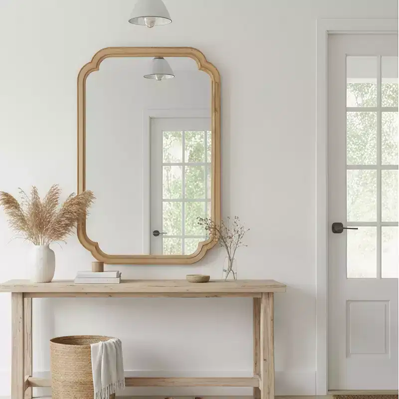 Whisen 20x30 Rounded Corner Decorative Mirror, Solid Wood Frame, Entryway