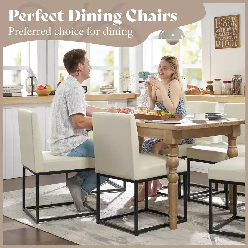 AMERLIFE Mid Century Linen Dining Chairs Set of 6, Modern Upholstered Dinner Chairs