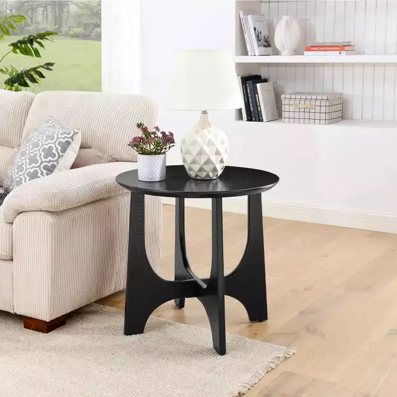25 Modern Round End Table with Woodgrain Finish, Cross-Leg Accent Side Table for Living Room or Small Spaces-Panipeachy