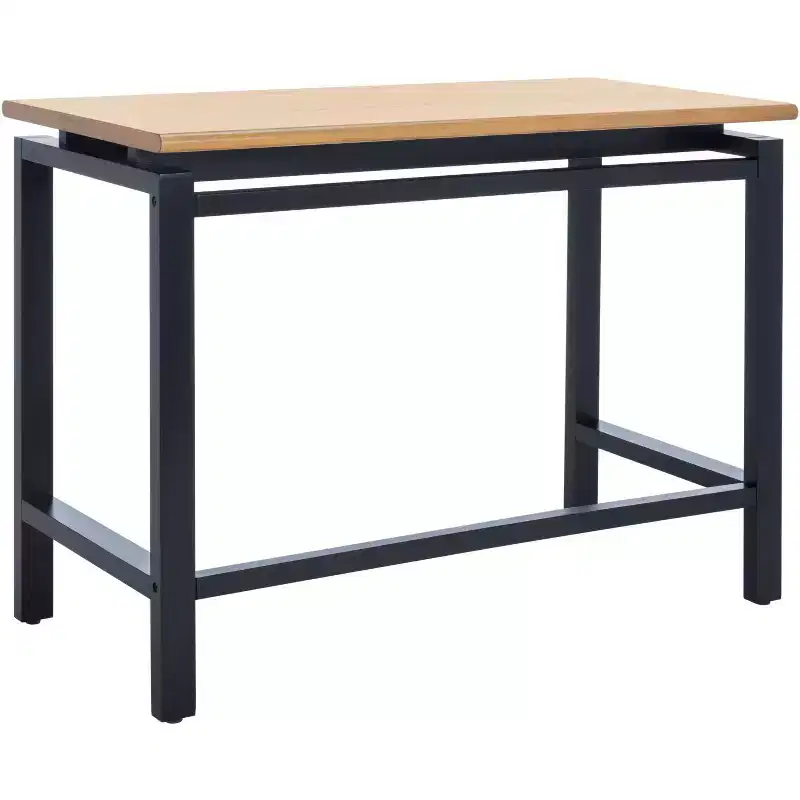 Industrial Writing Desk with Recessed Detail, Natural Wood Top & Black Base