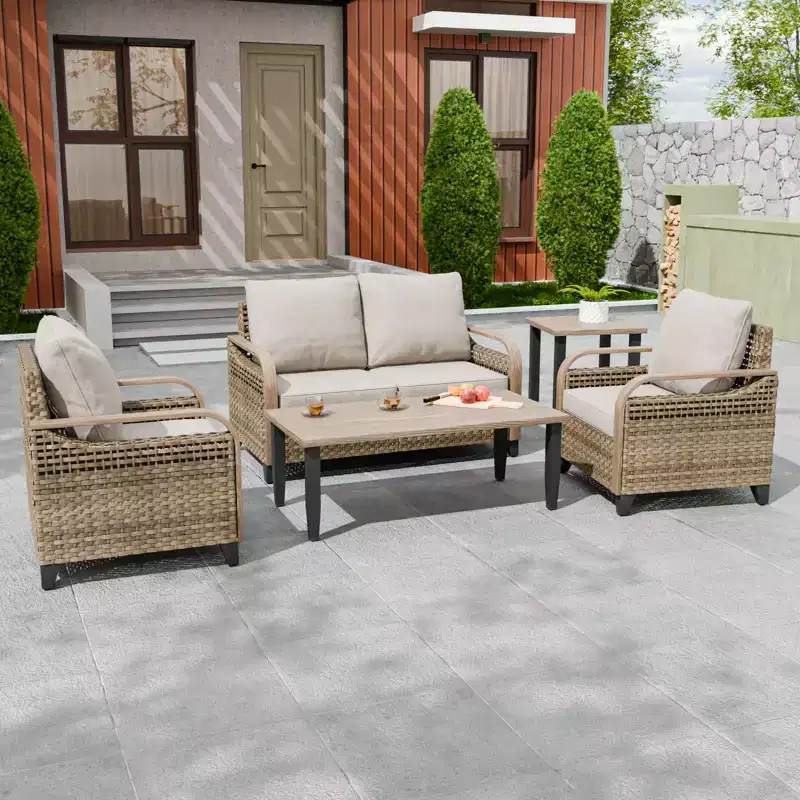 EAGLE PEAK Wicker Outdoor Patio Conversation Set, 2 Chairs, 2-Seat Loveseat, Coffee Table and Side Table, 5 Pieces