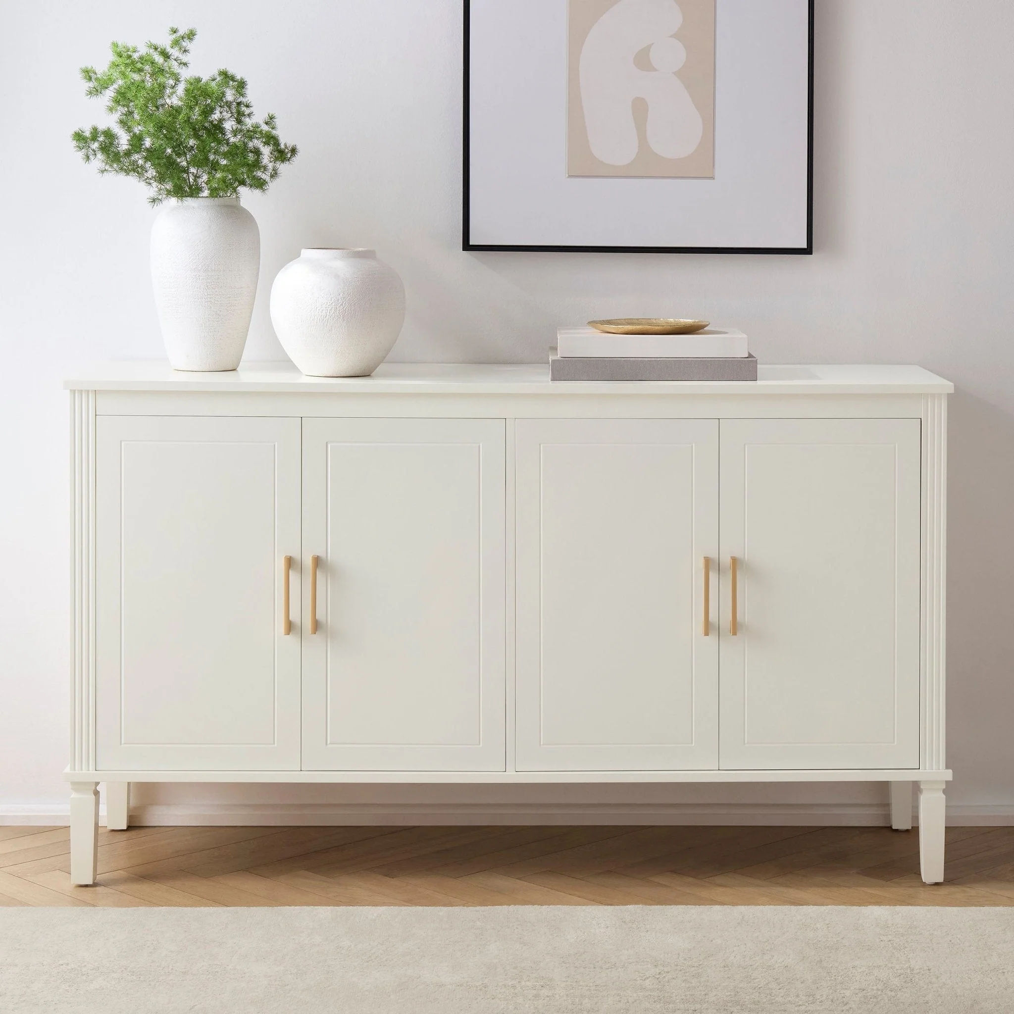 Classic Natural Painted Sideboard with 4 Doors for Living Room