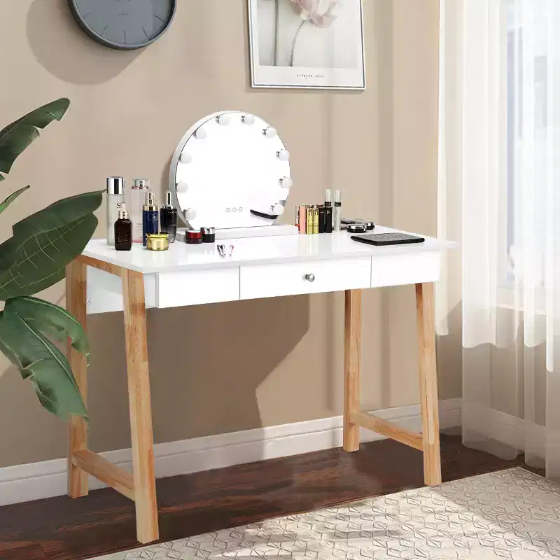 Computer Desk Laptop PC Writing Table Makeup Vanity Table w/Drawer and Wood Legs