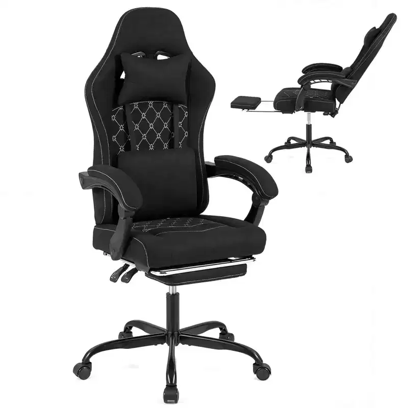 Height Adjustable Computer Chair with Headrest, Lumbar Support, Linkage Armrests Black/Gray