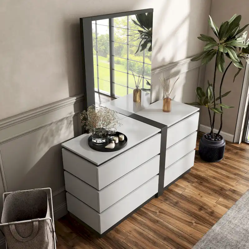 Conjira Contemporary White 2-piece 6-Drawer Wood Dresser and Mirror Set by Furniture of America