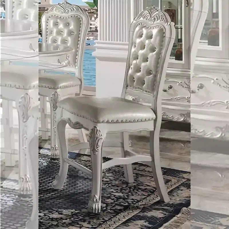 Acme Furniture 25" Dresden Dining Chair Fabric and Bone White Finish: Leather Upholstery, Wood Frame, Armrest, Spot Clean