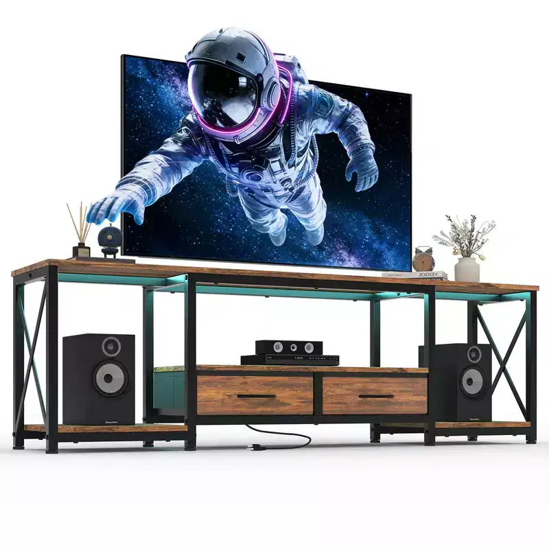 TV Stand with Fabric Drawers for 75 70 65 Inch TV, TV Console Table, Entertainment Center with Open Storage Shelves for Living Room, Bedroom, Office