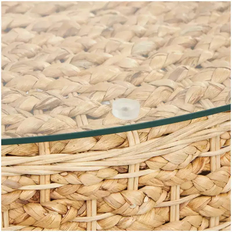 Olivia & May Rattan Handmade Woven Tapered Coffee Table with Glass Top Brown: Nautical Coastal No Assembly
