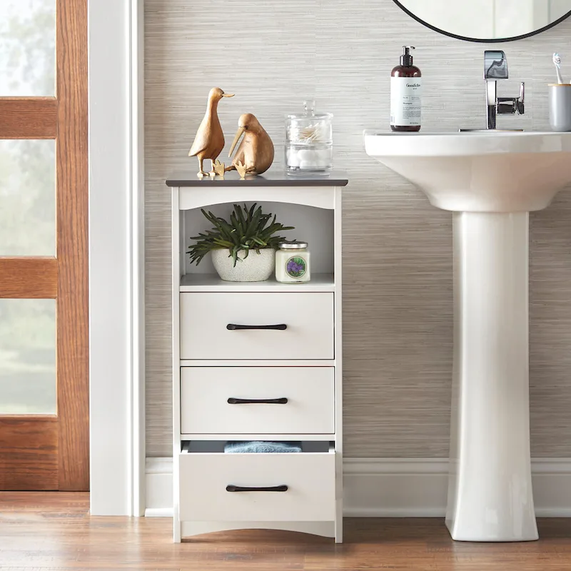 Dalton 3-Drawer Bathroom Cabinet with Open Shelf, White/Charcoal Grey