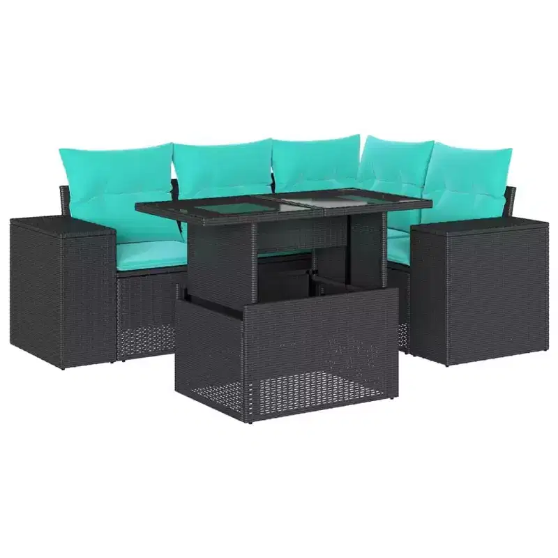 vidaXL Patio Sofa Set with Cushions Table and Couches 5 Piece Poly Rattan