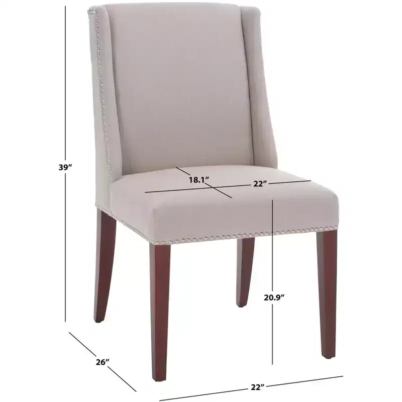 Taupe Linen Armless Dining Chair, High Back, Nailhead Trim – Set of 2