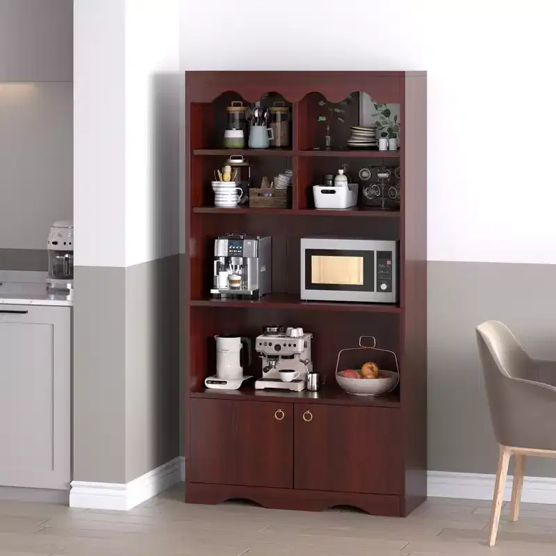 5 Tier Bookcase with Cabinet, 63 Tall Freestanding Bookshelf, Modern Free Standing Wood Bookcase, Open Display Storage Book Shelf, White