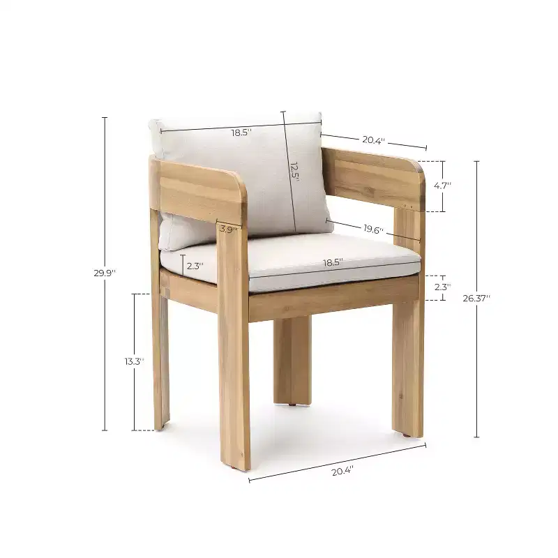 LuxenHome Set of 2 Modern Outdoor Acacia Wood Armchair with Cushions, Patio Lounge Seating