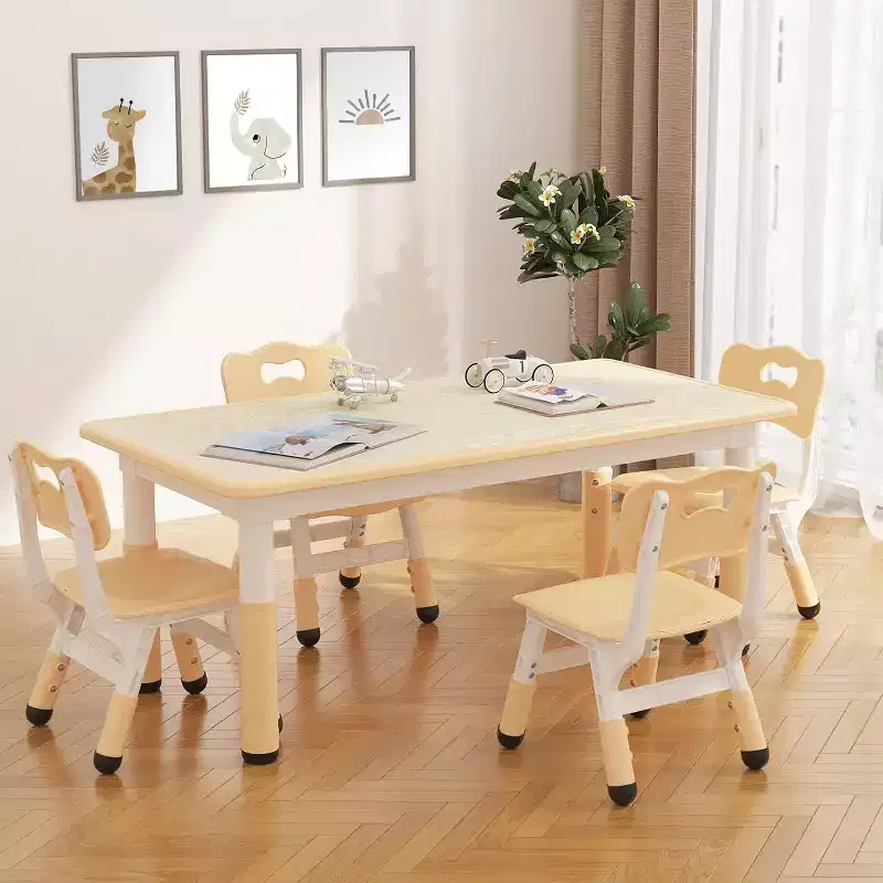 Kids Table and 4 Chairs Set, Height Adjustable Toddler Table and Chair, Kid Play Furniture for Reading, Drawing