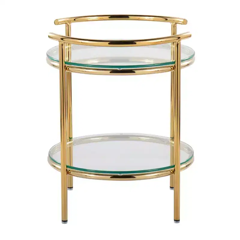 Rhonda Side Table Gold/Clear Glass - LumiSource: Art Deco, Tiered Design, Oval Shape, 22 Height
