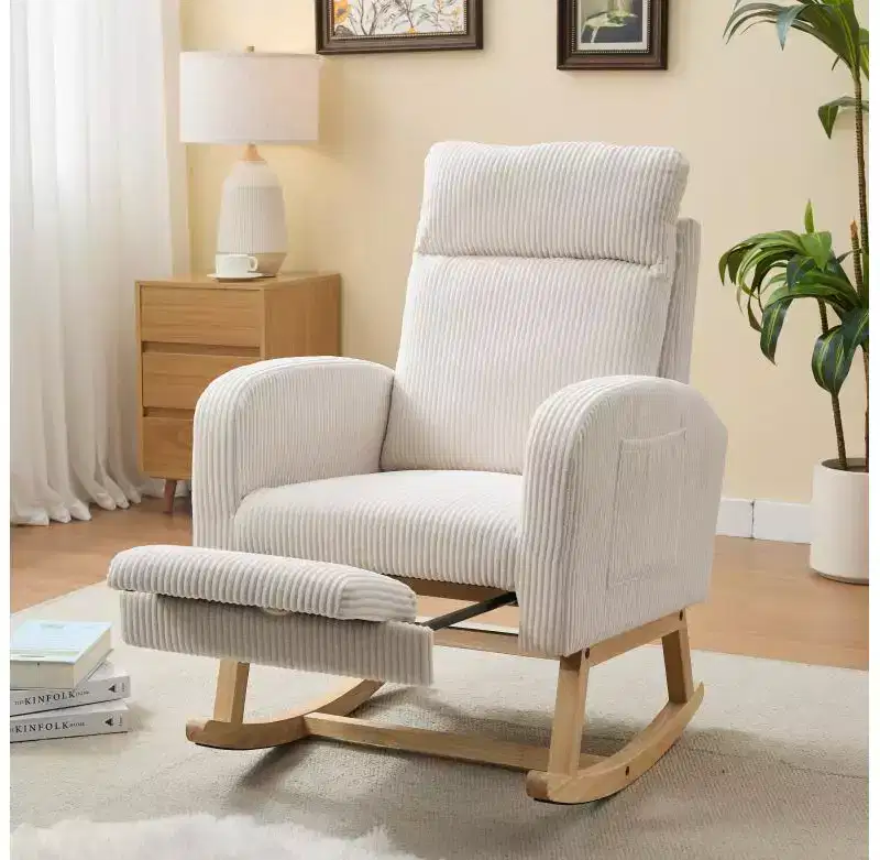 Okak Modern Rocking Accent Chair Armchair with Side Pocket and Upholstered Comfy High Backrest Glider Chair for Bedroom Lounge Nursery