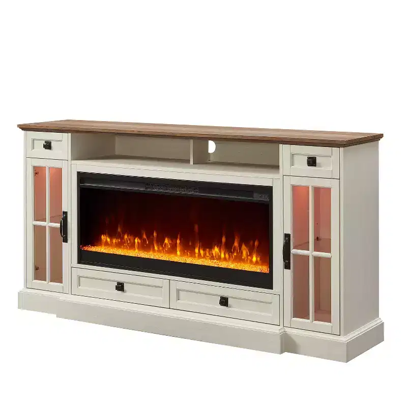 70 Fireplace TV Stand for 80 Inch TV, Farmhouse TV Stand w/Door & Drawers