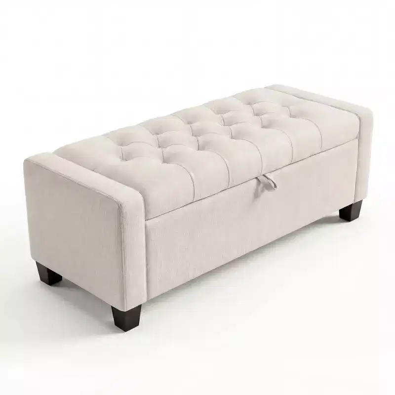 50.8 Storage Ottoman Bench, Tufted Upholstered End of Bed Storage Bench, Flip Top Entryway Bench with Safety Slow-Close Hinge for Living Room