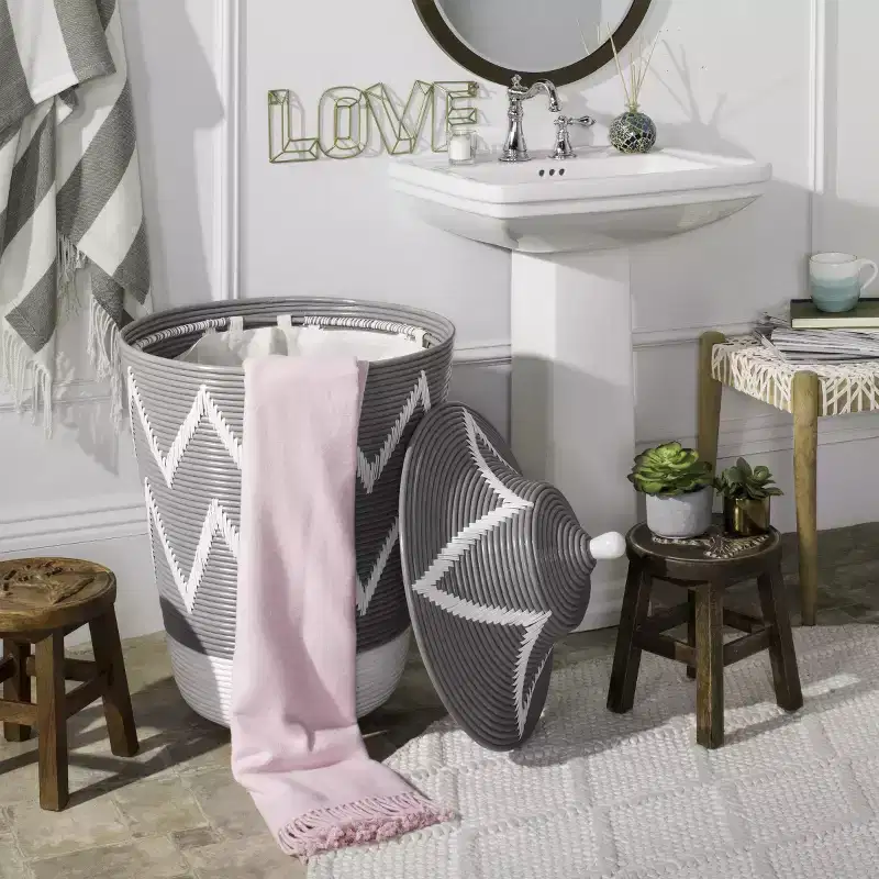 Reina Laundry Basket - HAC6004 - Grey/White - Safavieh