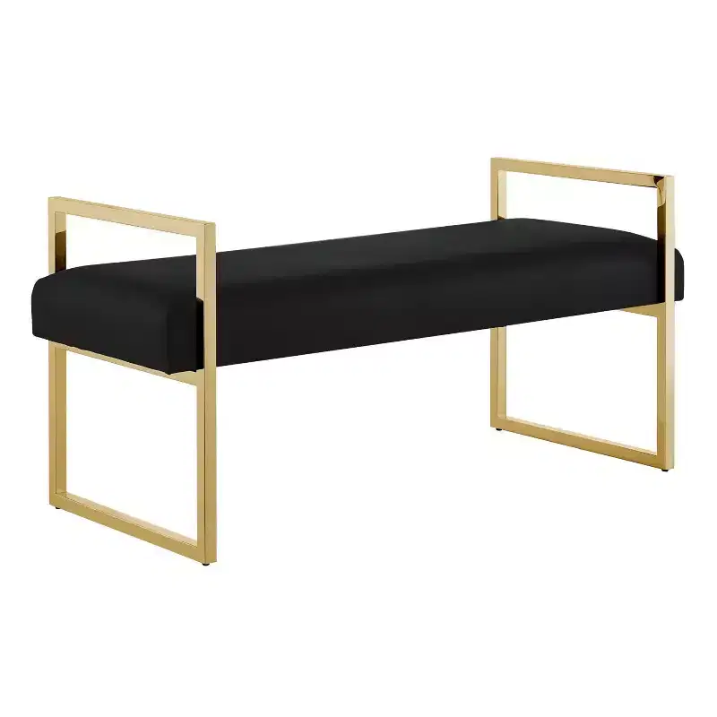 Inspired Home Dalia Velvet/PU Leather Bench with Gold/Chrome Frame