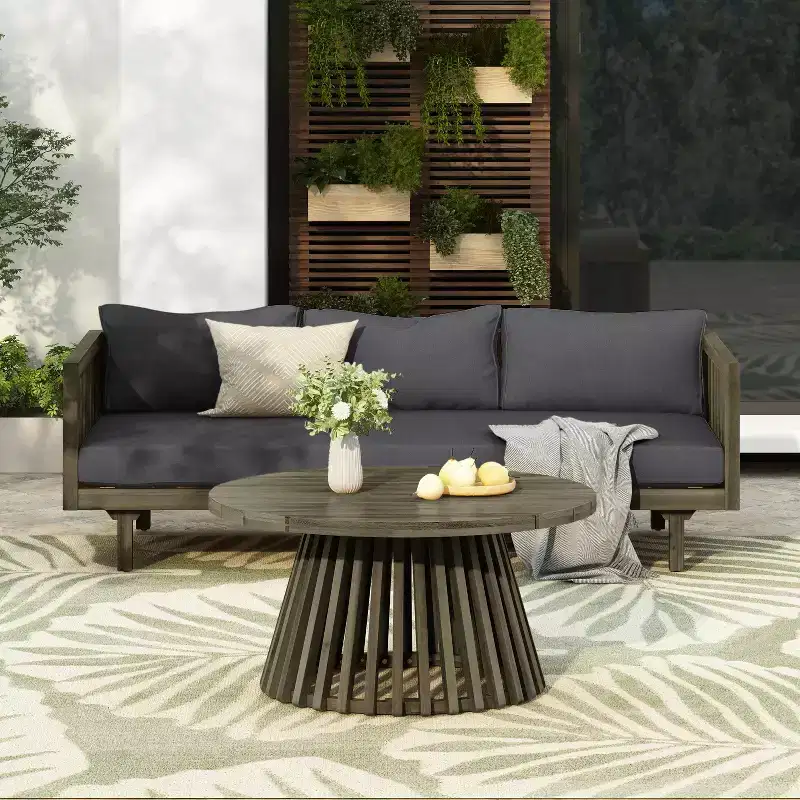 Christopher Knight Home Panfilo Acacia Wood Upholstered 3 Seater Daybed with Coffee Table