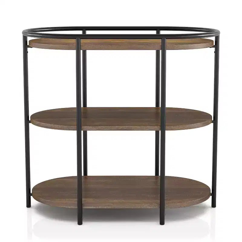 24/7 Shop At Home Tanna Side Table Brown/Matte Black Coating: Oval, 3-Tier Shelves, USB Ports, Metal Frame