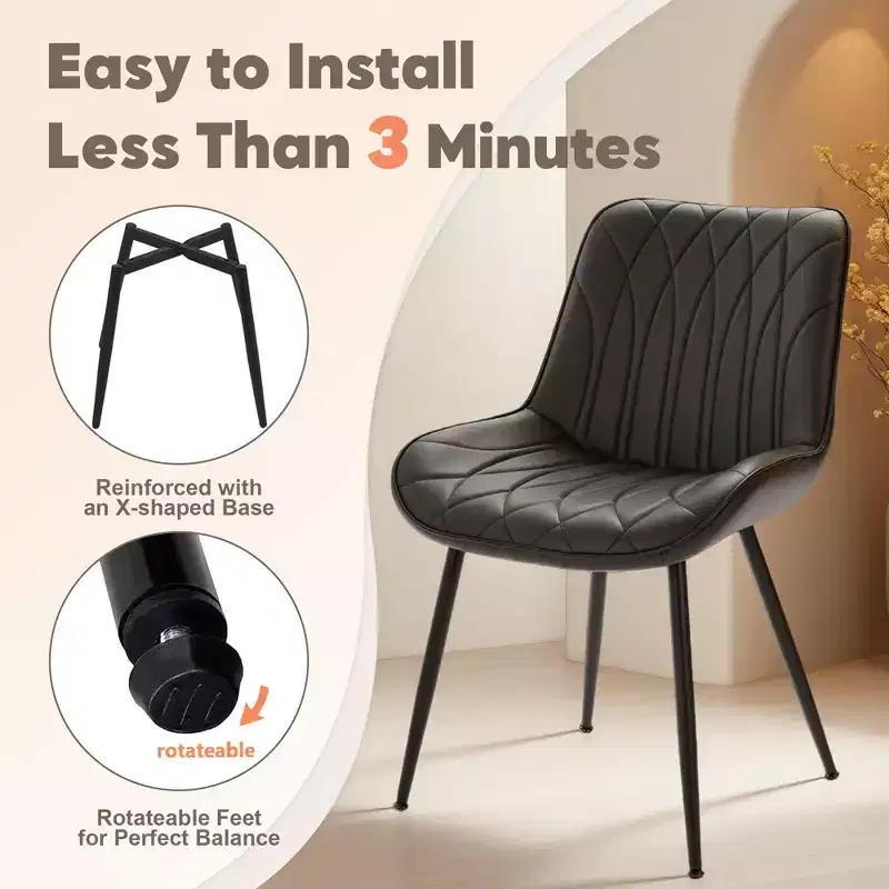 Coolmee Dining Chairs Set of 2, Modern Dining Room Chairs with Thick Cushions, Upholstered Faux Leather Cushion Seat,Kitchen Side Armless Chair Black