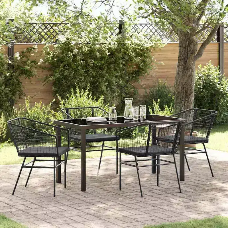 vidaXL Garden Dining Set 5 pcs Black Poly Rattan