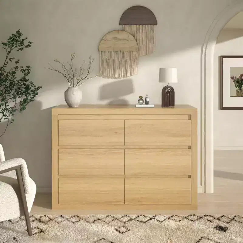 6-Drawer Wide Dresser with Storage, Wooden Closet Storage Chest for Bedroom, Living Room or Entryway
