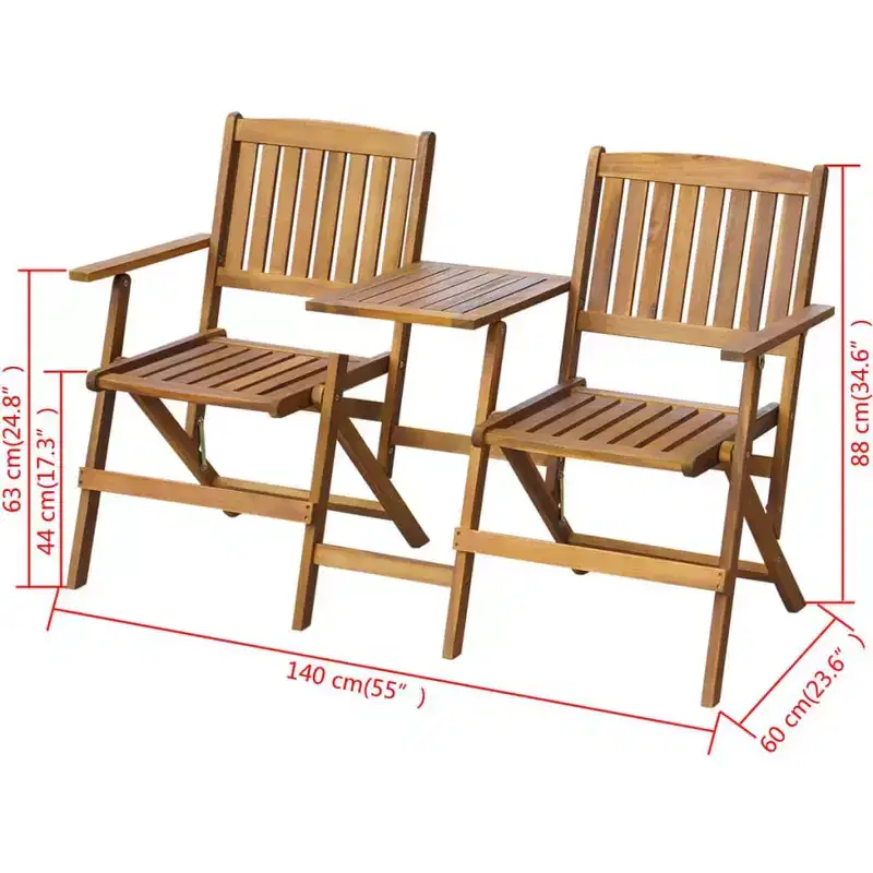 vidaXL Folding Patio Bench with Tea Table 55.1 Solid Acacia Wood