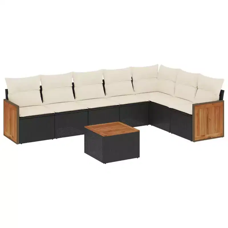 vidaXL 8 Piece Patio Sofa Set with Cushions Black Poly Rattan