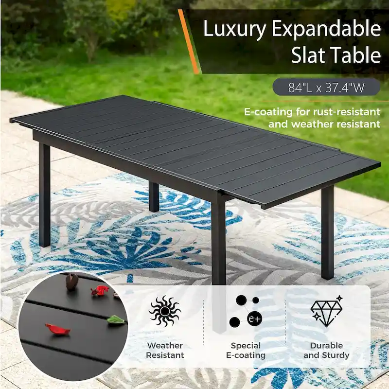 9-Piece Dining Set, 1 Extendable MetalTable and 8 Spring Motion Textilene Chairs