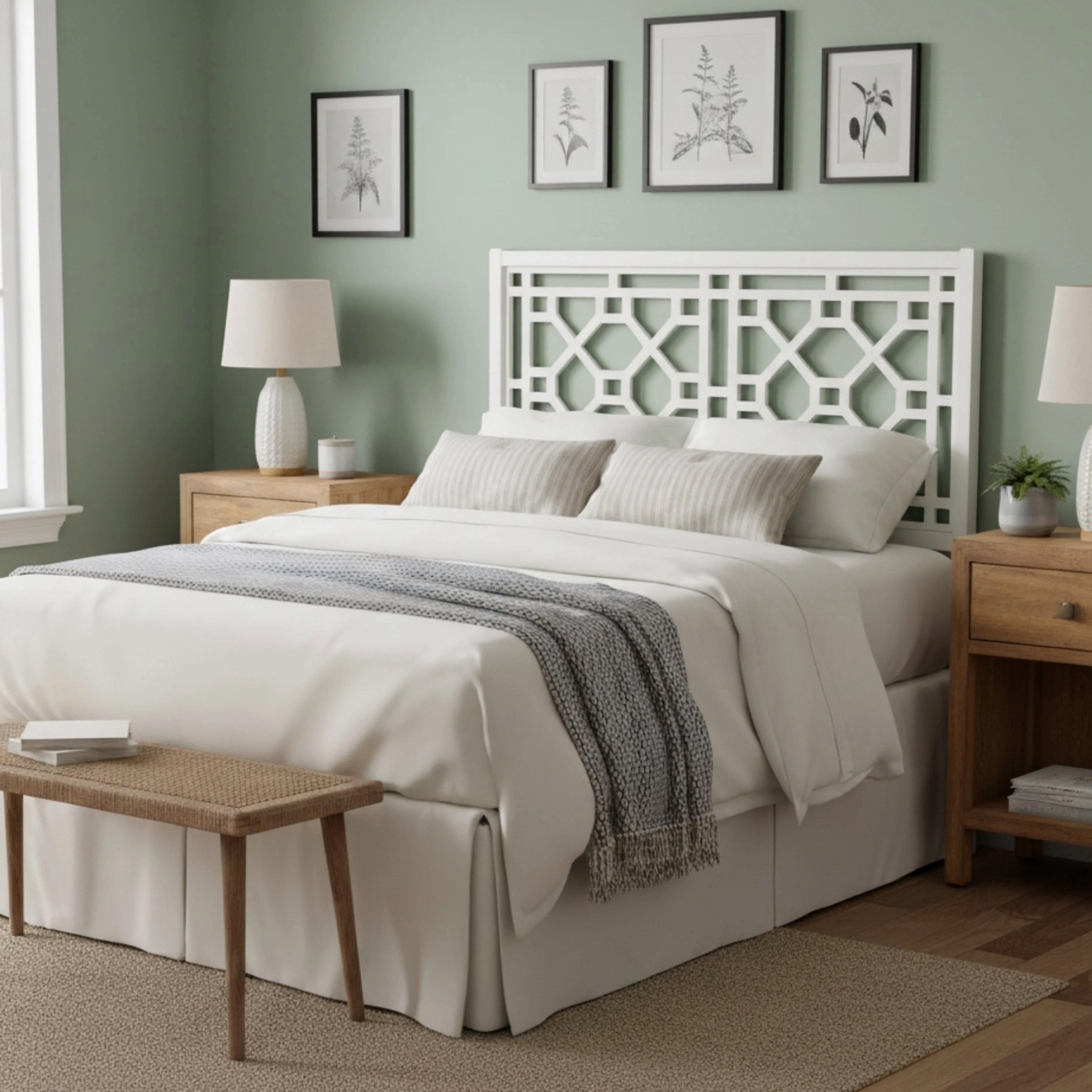 Chippendale Adjustable Poplar Wood White Bed Headboard