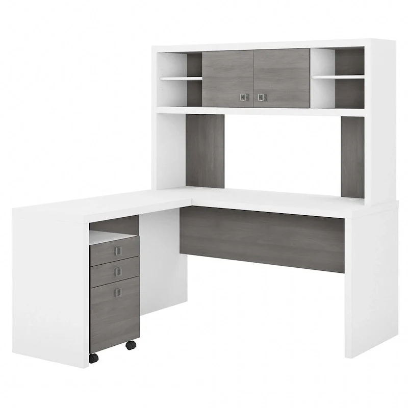 Echo L Shaped Desk with Hutch and Drawers