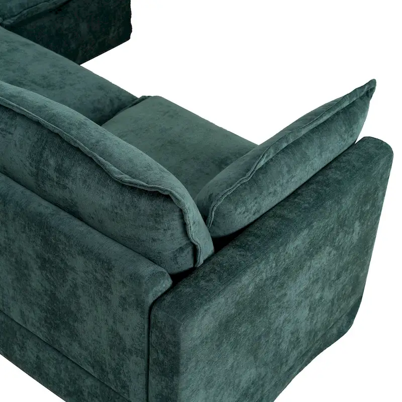 93.31 Faux Linen Modular Sectional Sofa with Ottoman, Wood Frame
