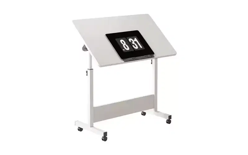 Electric Height-Adjustable Standing Desk with Wheels, Mobile Rolling Computer Table