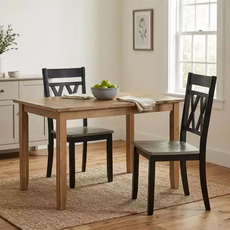 Farmhouse X-Back Dining Side Chairs Set of 2, Solid Wood, Two-Tone, 250 lb