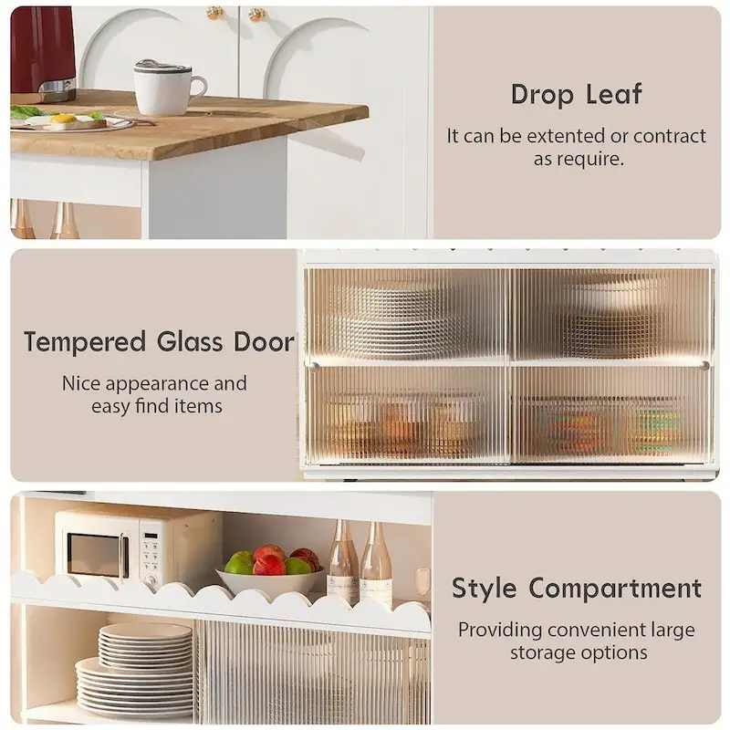 Multi-Functional Kitchen Island Cart with Drop Leaf, LED Light, and Power Outlets