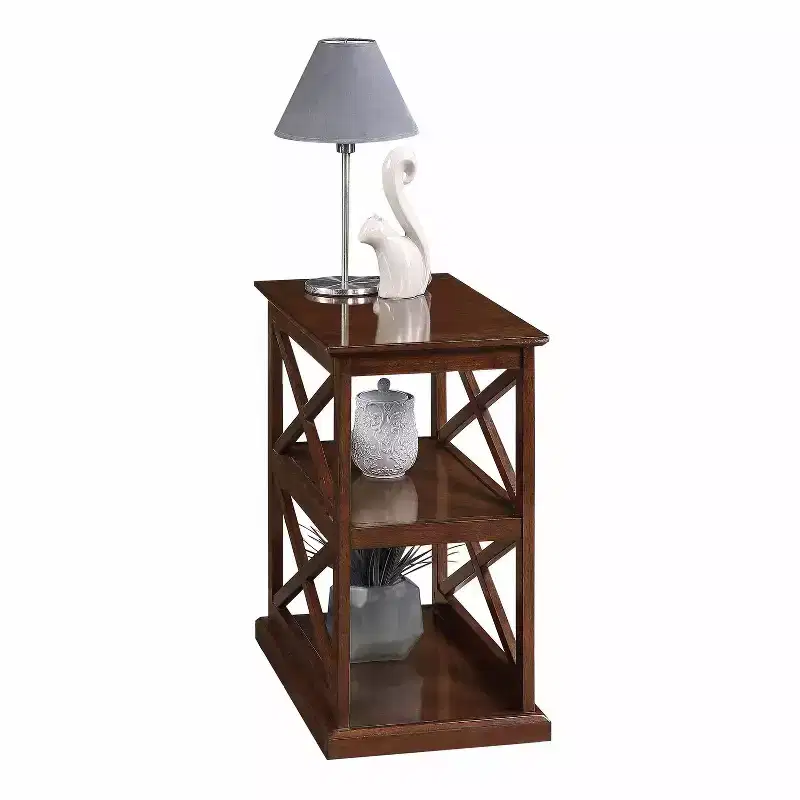 HomeStock Belmont Chairside End Table with Shelves Modern Farmhouse Three-Tier Storage Solid Wood with Beveled Edges for Living Spaces