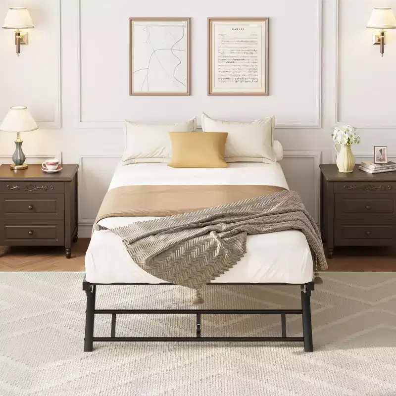 Twin Trundle Bed Frame - Pop Up Metal Platform with Lockable Casters, Foldable Design for Guest Rooms & Sleepovers